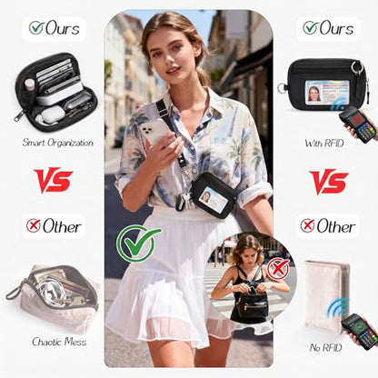 CYSIYU Small Crossbody Bag with Phone Lanyard and Wrist Strap Mini Checkered 4.5x6.5 Purse with RFID Clip and Go for Travel - color: Black, size: Mini