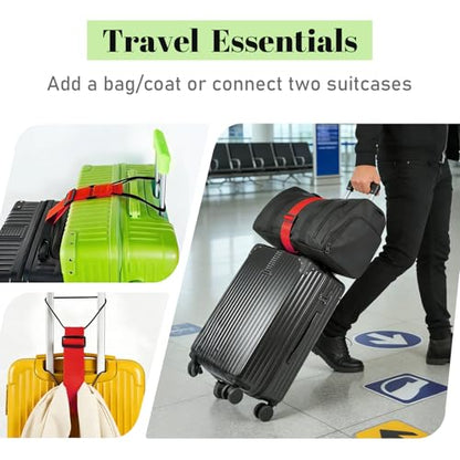 2 Pack Multi Use Strong Adjustable Luggage Connector Straps for Suitcases - color: Red