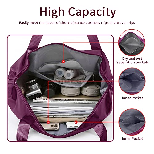 Large Capacity Foldable Travel Bag, Expandable Waterproof Carry on Bag, Dry and Wet Separation Spor Duffel Bags - color: Fuchsia