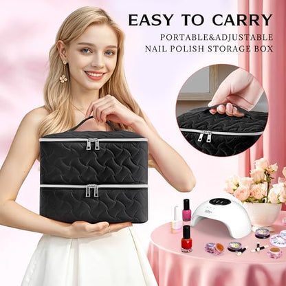 DreamGenius Nail Polish Organizer Bag Holds 42 Bottles, Black - color: Black