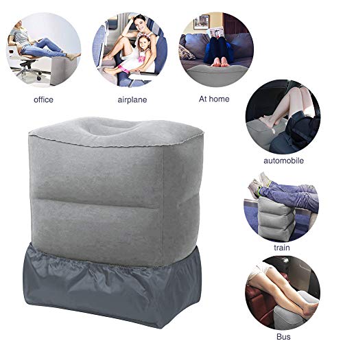 ZIQIAN Inflatable Travel Foot Rest Pillow, Adjustable 3-Layer Height - color: Grey