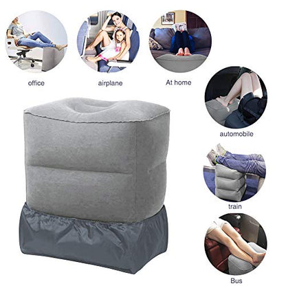 ZIQIAN Inflatable Travel Foot Rest Pillow, Adjustable 3-Layer Height - color: Grey