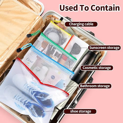 24pcs Mesh Zipper Pouch Bags 8 Sizes Plastic Clear Pouches for Organization - size: Multiple sizes