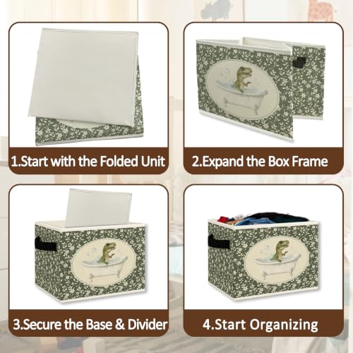 Green Floral Dinosaur Bathroom Storage Bins Box Collapsible Basket - color: Color35