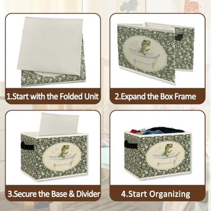 Green Floral Dinosaur Bathroom Storage Bins Box Collapsible Basket - color: Color35