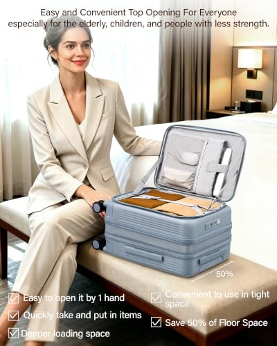 Hanke Top Opening 20" Carry On Luggage Expandable Hard Shell Grey | Fits Most Overhead Bins, 15.6" Laptop Compartment, Lightweight, 360° Spinner Wheels, TSA Lock, Cup Holder & Hook, USB Port - color: Grey, size: 20 Inch EXT
