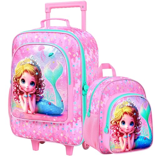 Kids Luggage for Girls 18", 2PCS Carry-on Suitcase Mermaid Set Pink - color: Mermaid Pink