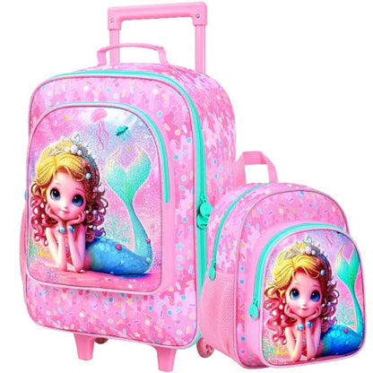 Kids Luggage for Girls 18", 2PCS Carry-on Suitcase Mermaid Set Pink - color: Mermaid Pink