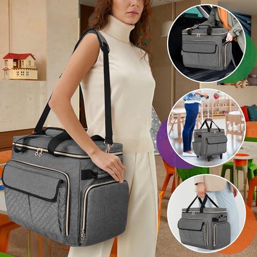 LUXJA Rolling Teacher Bag with Wheels and 15.6" Laptop Compartment, Gray - color: Gray