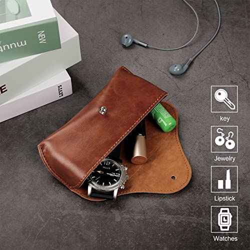 LogHog Portable Leather Glasses Case,Flexible Sunglasses Pouch Slim Case for Women Men Horizontal Eyeglass Case - color: Brown