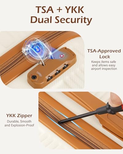 LONG VACATION Luggage Sets with Spinner Wheels, Suitcase Set 6 Piece - color: WHITE-BROWN, size: 6 piece set