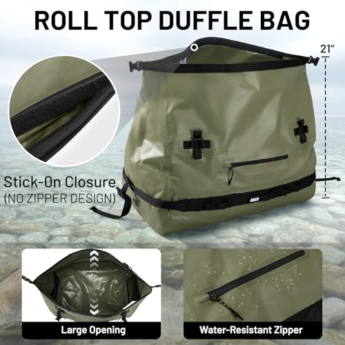 MIER Large Waterproof Duffel Bag - 60L/80L Dry Bag Backpack - color: Army Green, size: 60L