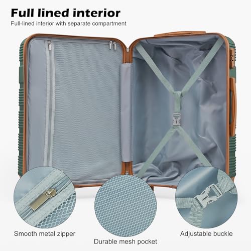 LONG VACATION Luggage Sets with Spinner Wheels, Suitcase Set 6 Piece - color: GREEN-BROWN, size: 6 piece set
