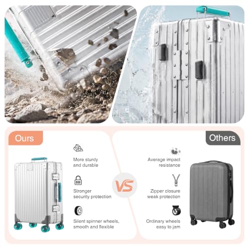 24 Inch All Aluminum Zipperless Checked Luggage with Wheels, Silver - color: silver-green, size: 24IN