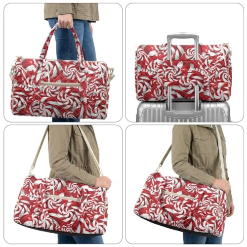 Youngerbaby Christmas Quilted Weekender Duffle Bag for Women Candy Print - color: Red Candy Cane