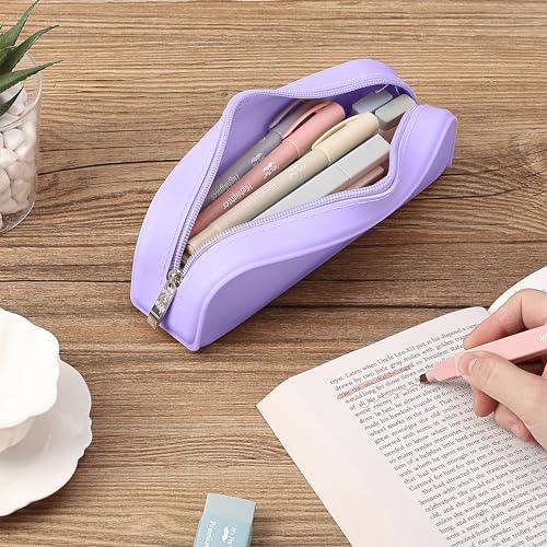 Mr. Pen- Silicone Pencil Case, Aesthetic Pencil Bag for Women, Makeup Pouch - color: Purple