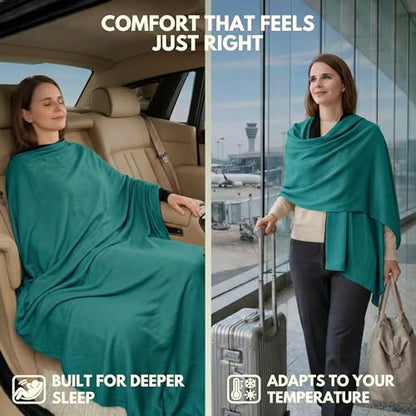 Apear 16-in-1 Soft Travel and Airplane Blanket with Bag Viscose from Bamboo - color: Teal/Black