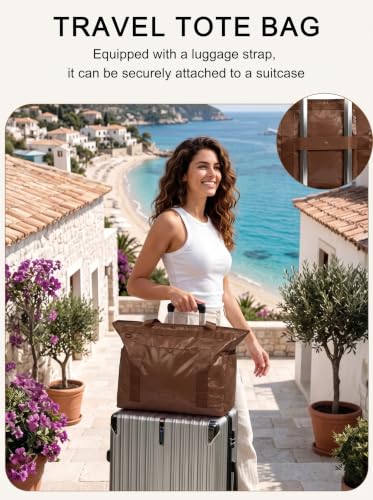 FHELAD Glossy Tote Bag for Women, Y2K Work Travel Laptop Bag, 25L - color: Coffee