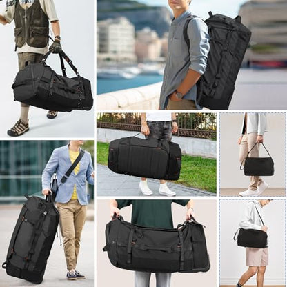 29 Inch Foldable Wheeled Duffle Bag, Waterproof Rolling Travel Bag - color: Black