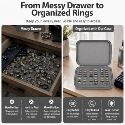GWCASE Ring Organizer Box, 42-Slot Hard Shell Case, Holds 50+ Pieces, Gray - color: charcoal gray