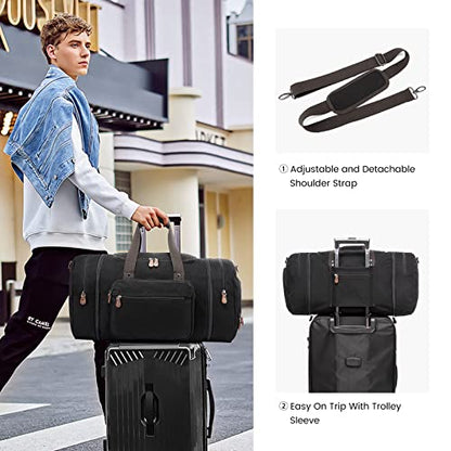 Sucipi Canvas Duffel Bag for Men, Expandable Weekend Overnight travel bags - color: Black