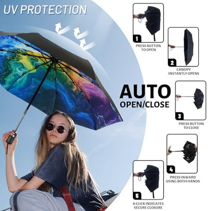 SY COMPACT Travel Umbrella - Windproof Automatic Compact Umbrellas for Rain - color: UPF-Tide