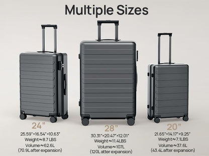 NINETYGO Medium Checked Luggage 24 Inch, Checking In Luggage with Smooth Spinner Wheels, Expandable, Hard Shell PC Suitcase, Lightweight Travel Luggage, TSA Approved (Black, Rhine Max) - color: 01-Black (Expandable), size: Checked 24-Inch