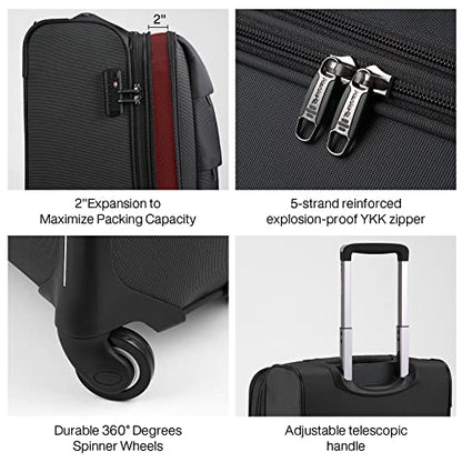 Hanke 20/24/28 Inch 3 Piece Luggage Set with Spinner Wheels Expandable Luggage Large Suitcases with Wheels Softside Checked Luggage Rolling Suitcase with Lock Lightweight Travel Luggage.(Dark Gray) - color: Dark Gray, size: 3-Piece Set (20-Inch, 24-Inch,