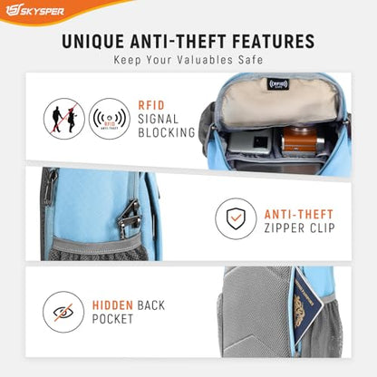 SKYSPER Sling Bag RFID Cross Body Bag Recycled Crossbody Backpack Travel Daypack - color: Skyblue