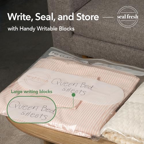 Seal Fresh 10 Gallon Large Plastic Storage Bags - 24 x 24 Inch (30 Count) - Reusable Write-On XXL Extra Large Big Oversized Clear Jumbo Zip Top Bags with Sealable Zipper for Clothes, Travel, Moving - size: 10 Gallon - 30 Pack