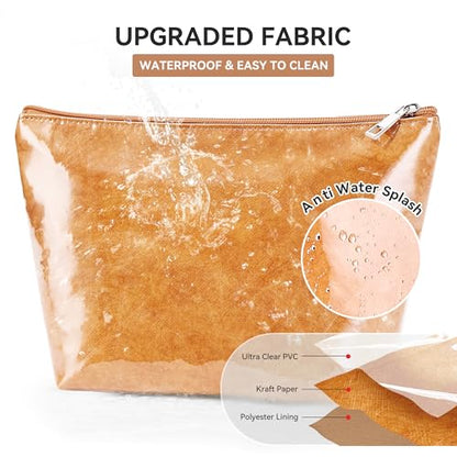 KALIDI PVC Tote Bag Women Large Kraft Paper Travel Beach Bag Jelly Purses - color: #2 Brown Set
