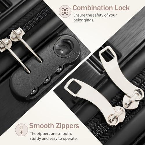 Suitcase Sets Hardshell Luggage Sets ABS Suitcase for Women 3Pc Carry On Luggage - color: Jet Black, size: 20/24/28 Inch