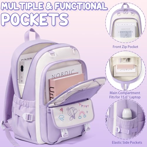 Fimibuke Kids Backpacks for Girls, 4 PCS Cute Bookbag Set for School Beige - color: Beige