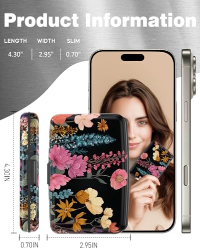 Maicican Credit Card Holder, Mini RFID Blocking Aluminum Wallet - color: Blooming Flowers