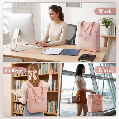 EMPSIGN Tote Backpack for Women, Work & Travel Bag, Fits 15.6" Laptop - color: Light Pink