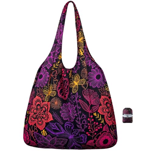 Nanobag XL 25L Tote Foldable Packable Reusable Grocery Shopping Bag - color: Neonflowers
