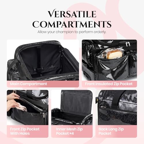 Fanwoli 23" Rolling Dance Bag with Garment Rack, 4-Wheel Competition Duffel - color: Sparkling Black