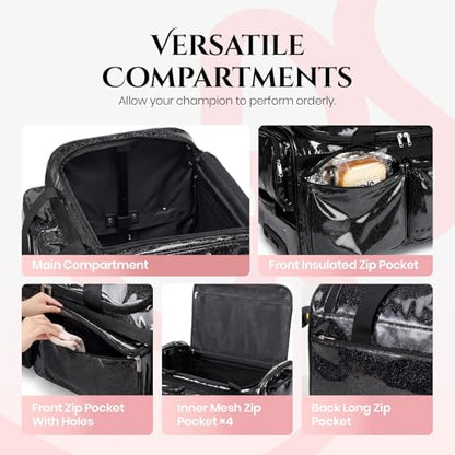 Fanwoli 23" Rolling Dance Bag with Garment Rack, 4-Wheel Competition Duffel - color: Sparkling Black