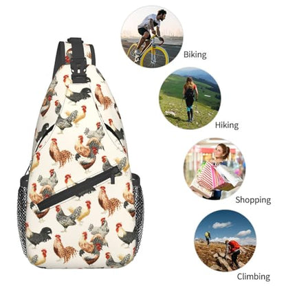 Sling Bag Rooster Chickens Sling Backpack Hiking Daypack Crossbody Shoulder Backpack Travel Chest Pack For Men Women - color: Rooster Chickens