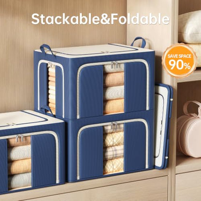 3 Openings Clothes Storage Bins with Metal Frame，24L (navy blue) - color: Navy Blue, size: 24L（15.7“X11.81"X7.87")