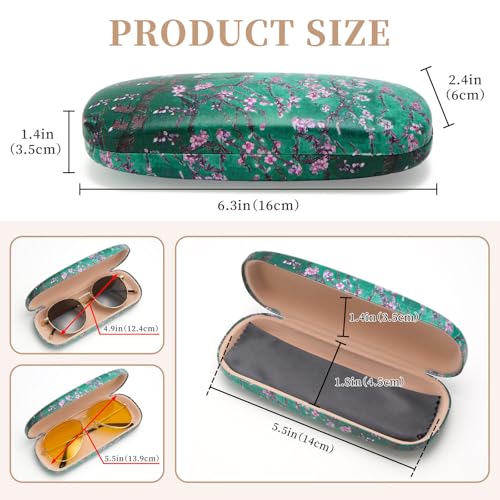 WOZEAH Eyeglasses Case Hard Shell, Protective Glasses Case for Women Men, Portable Eyeglass Holder Box with Cleaning Cloth - color: Apricot Blossoms