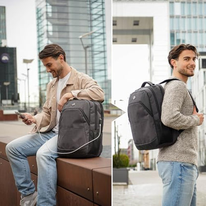 Swissdigital Design Large Business Laptop Backpack with Smart USB Charging Port Travel Backpack Fits 15.6 inches laptops - color: Grey