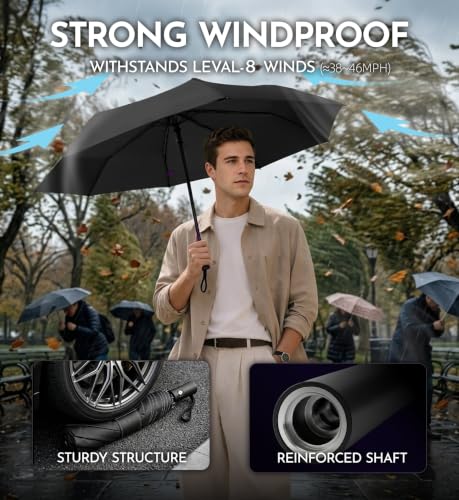 Travel Windproof Umbrella for rain Compact Small Travel size QuickDry - color: 2-Black & Purple