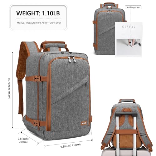 Kono Travel Backpack Airline Approved Under Seat Personal Item Bag - color: Grey/Brown, size: Small