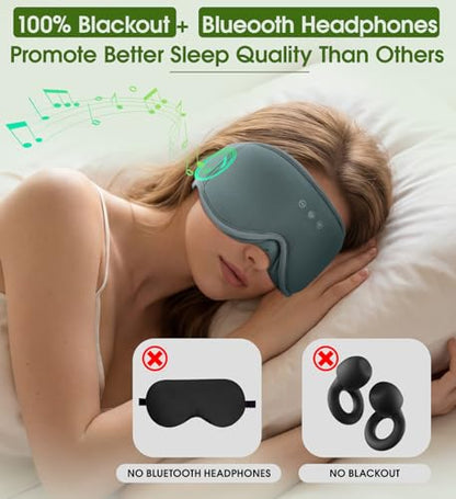 Bamboo Cotton Large Sleep Mask with Bluetooth Wireless Headphones - Blackout Eye Mask for Sleeping 3D Contoured Sleep Eye Cover Headband Ear Plugs Low Noise Hook for Men Women Better Experience (Grey) - color: Gray