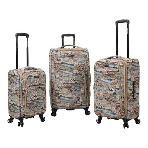 Karriage-Mate Route 66 Vintage 3-Piece Expandable Luggage Set - 20"/24"/28" Softside Suitcase with Spinner Wheels, 3 Pcs Hardside Lightweight luggage, Large Checked Travel Suitcases (66)