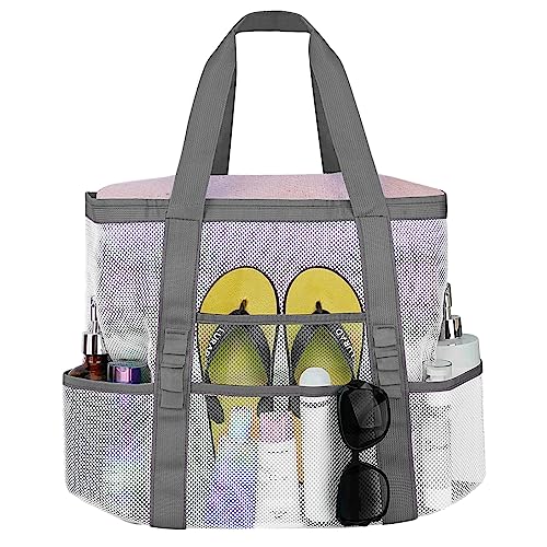 Mesh Beach Bags for Women - Plus Waterproof Sandproof Tote Bag - color: Grey, size: Large