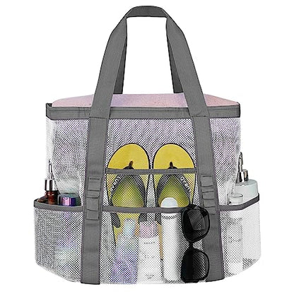 Mesh Beach Bags for Women - Plus Waterproof Sandproof Tote Bag - color: Grey, size: Large