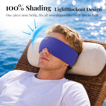 Cotton Sleep Eye Mask for Men and Women, 100% Blocking Light Sleeping Mask - color: Blue