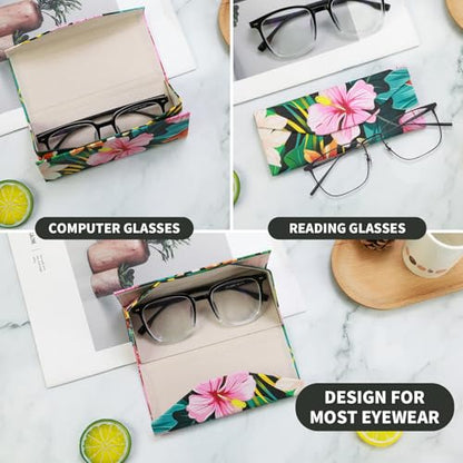 Foldable Glasses Case, Magnetic PU Leahter Sunglasses Case, Cute Hard Shell Folding Eyeglass Cases for Women Kids - color: Black Flower